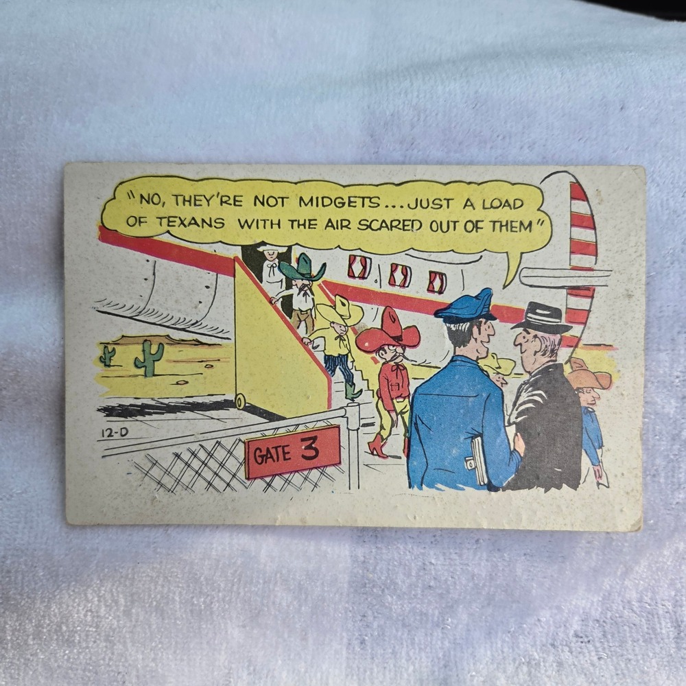 Vintage Laff Gram Comic Postcard Baxtone Amarillo Texas Texans Scared Air 12-D